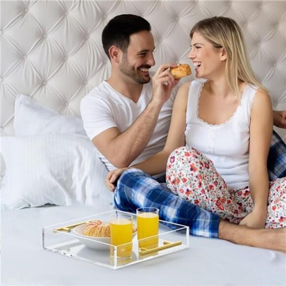 Clear Serving Tray 12x12 Spill Proof Acrylic Organizer Coffee Table Counter top - Picture 3 of 5